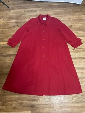 Linda Richards Red Wool Long Coat Women’s Size 16 USA Button Front Lined Vintage